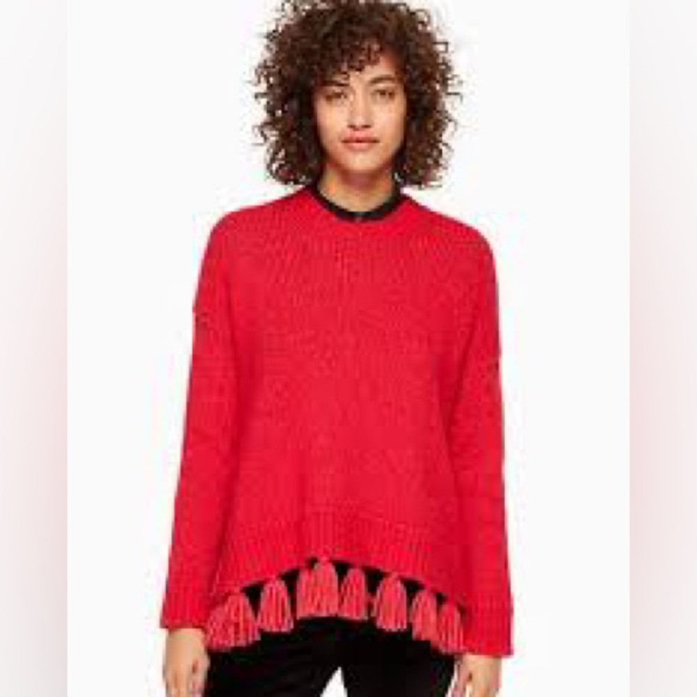 Kate Spade Broome Street Red Airy Wool Alpaca Tassel Sweater Oversized M $348